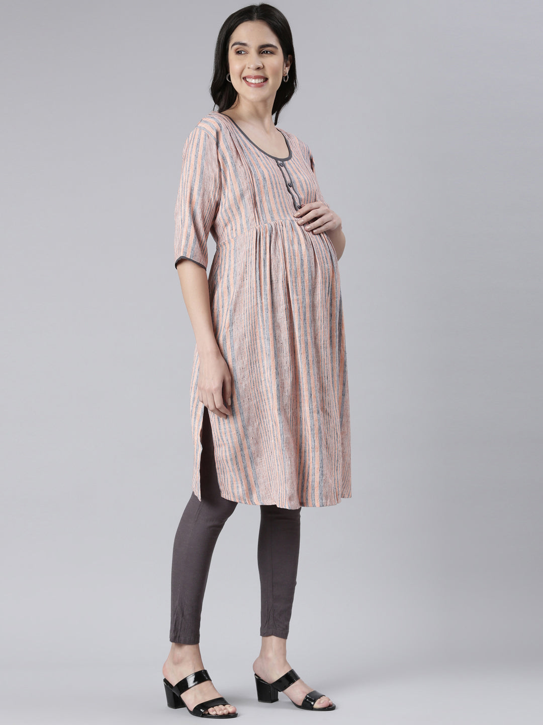 Womens Printed Maternity Kurti - Peach