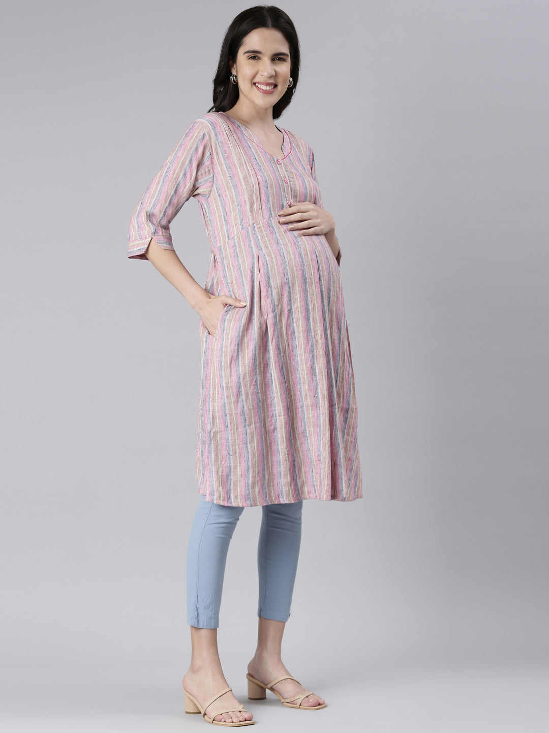 Womens Printed Maternity Kurti - Pink