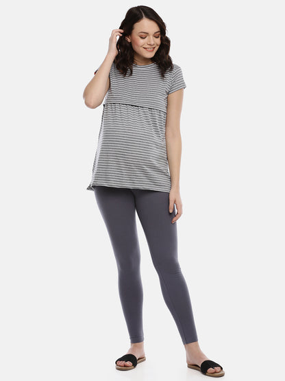 Womens Striped Maternity Tees - Grey