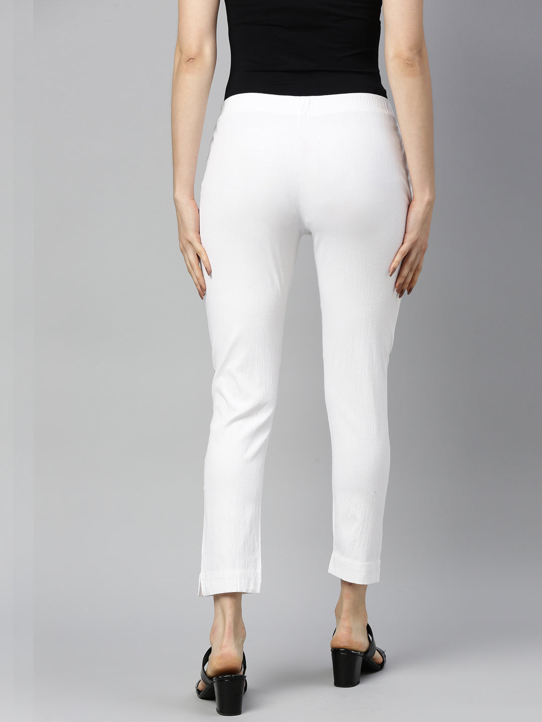 Womens Stretchable Solid Cigar Pant - White