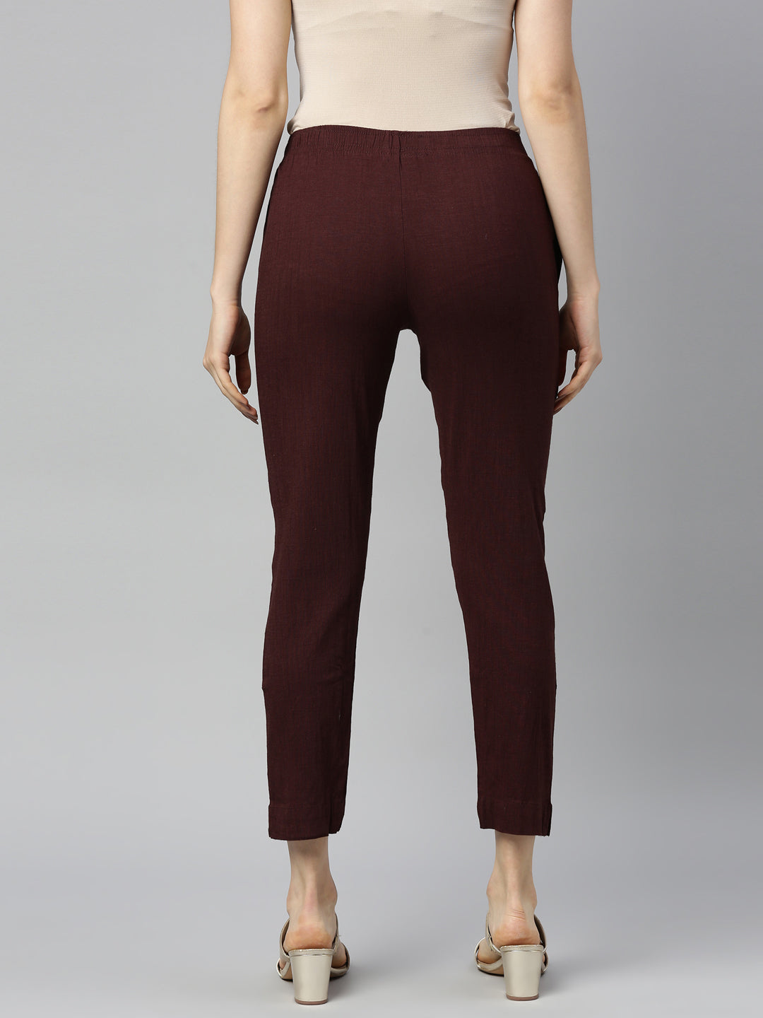 Womens Stretchable Solid Cigar Pant - Coffee