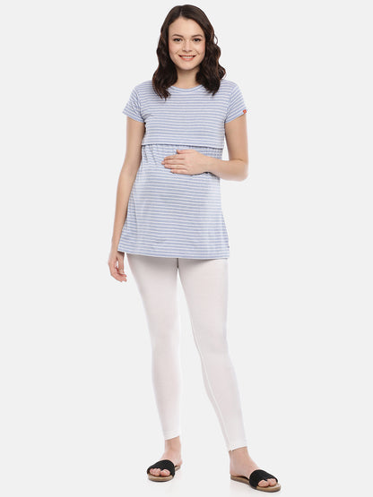 Womens Striped Maternity Tees - Sky Blue