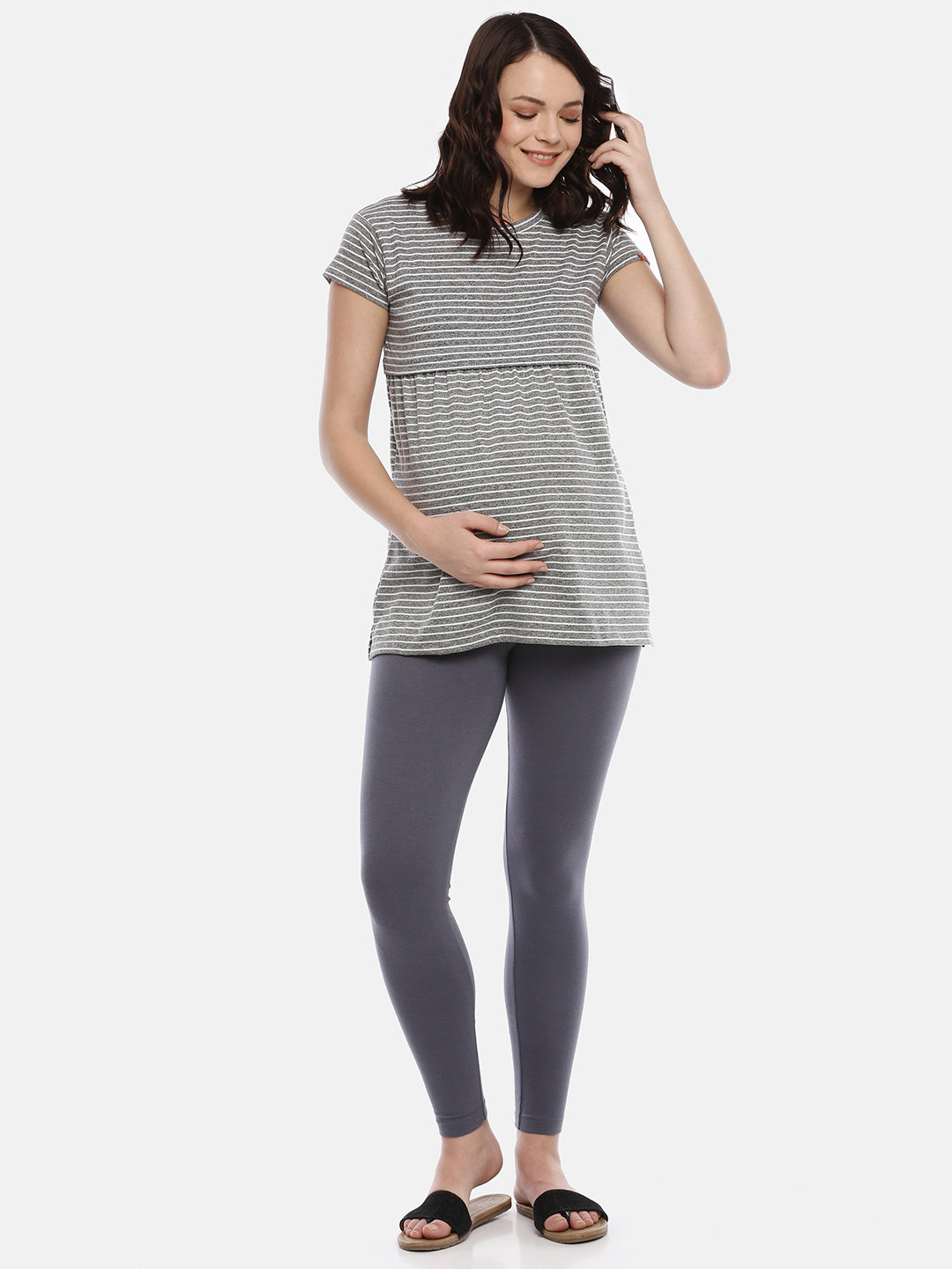 Womens Striped Maternity Tees - Dark Grey