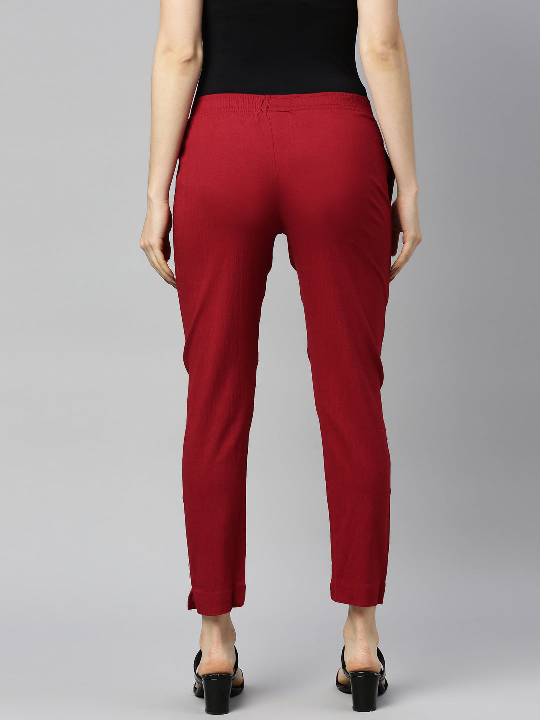 Womens Stretchable Solid Cigar Pant - Maroon