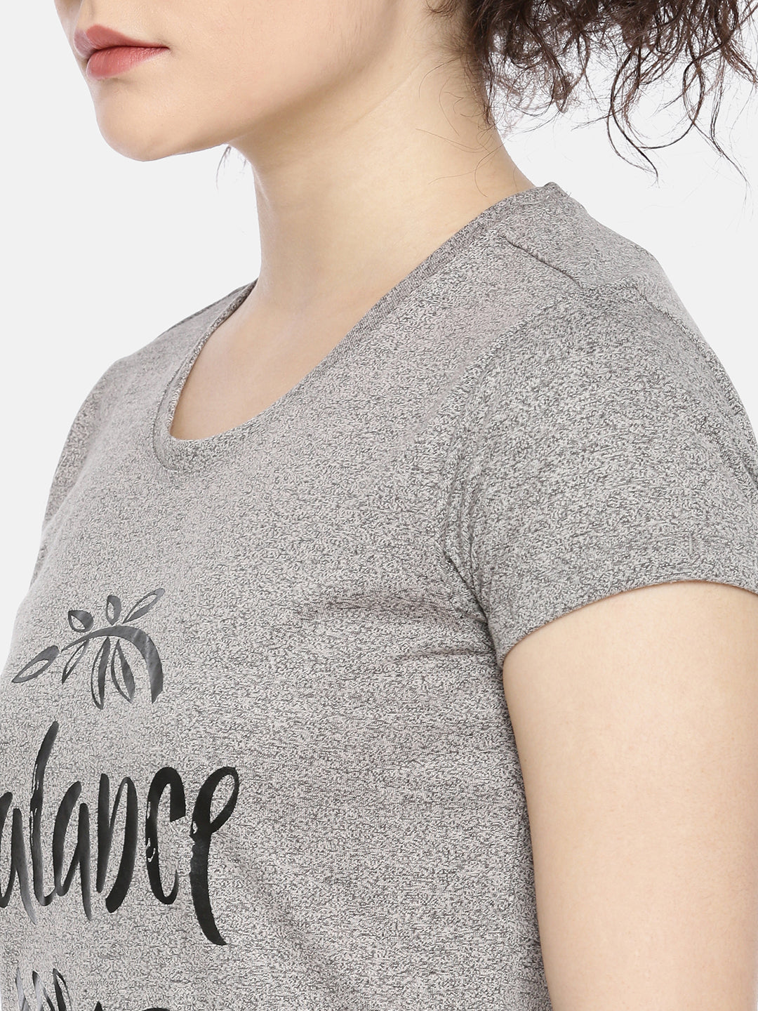 Grey Round Neck Active Tees