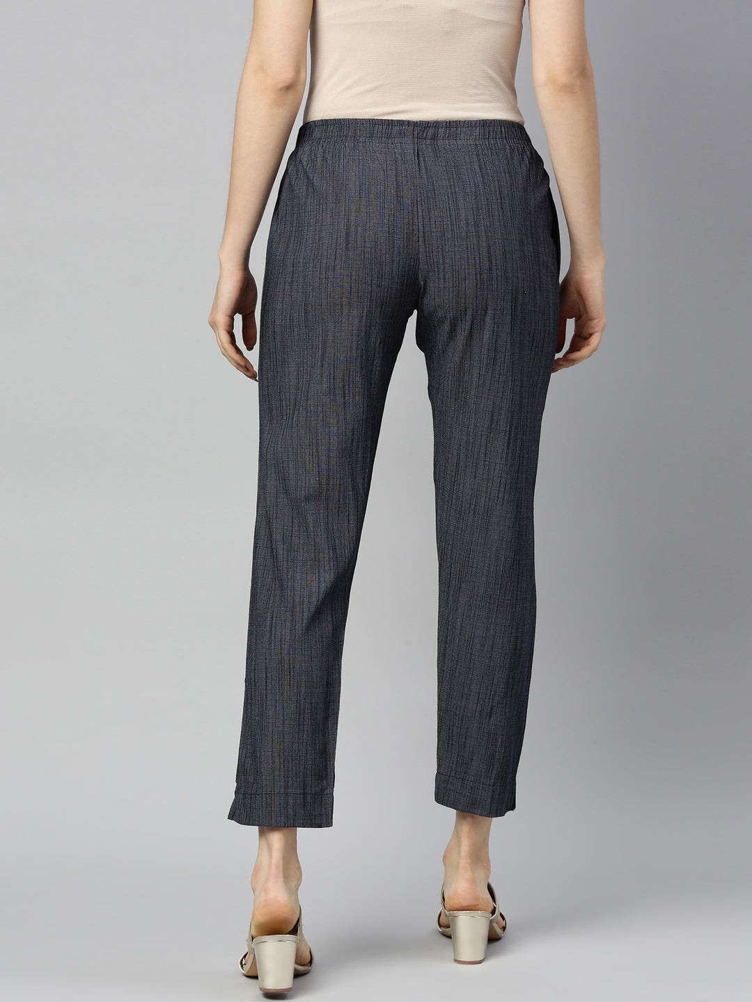 Womens Stretchable Solid Cigar Pant - Denim Blue