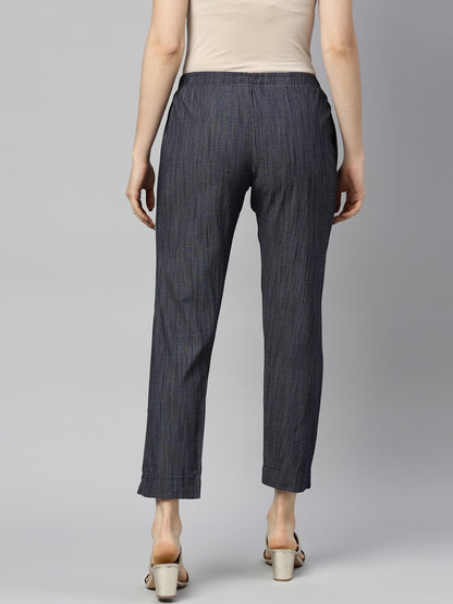 Womens Stretchable Solid Cigar Pant - Denim Blue