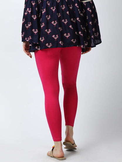 Womens 4 Way Stretch Ankle Leggings - Fuchsia