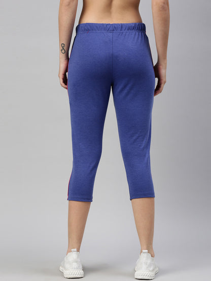 Womens Yoga Capri With Zipper Pocket - Blue Melange