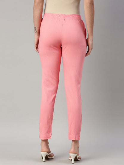 Womens Stretchable Solid Cigar Pant - Pink