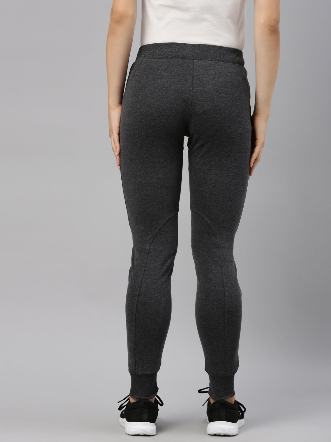 Womens Narrow Bottom Joggers With Side Pockets - Charcoal Grey