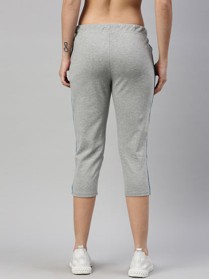 Womens Yoga Capri With Zipper Pocket - Grey Melange