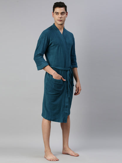 Mens Plain Bathrobe - Indigo