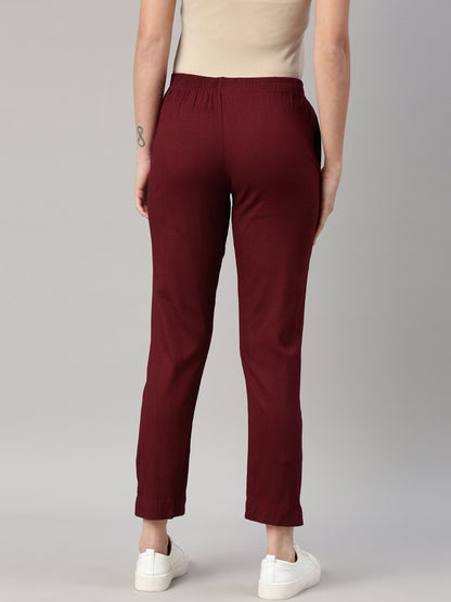 Womens Stretchable Solid Cigar Pant - Wine