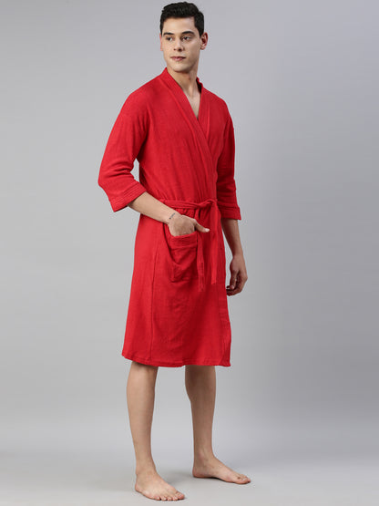 Mens Plain Bathrobe - Red