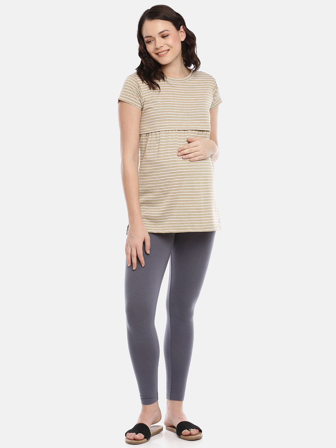 Womens Striped Maternity Tees - Fawn