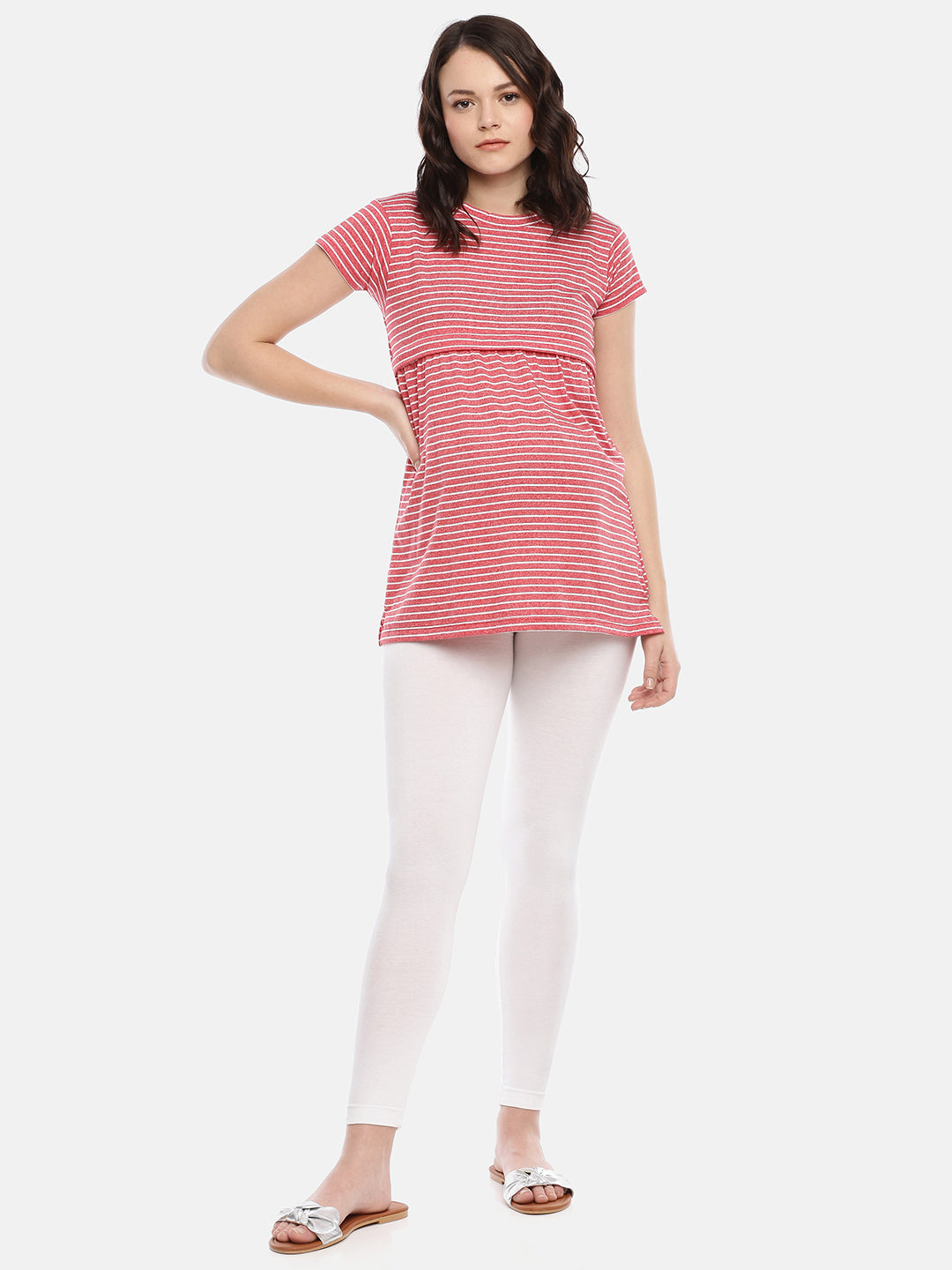 Womens Striped Maternity Tees - Fuchsia