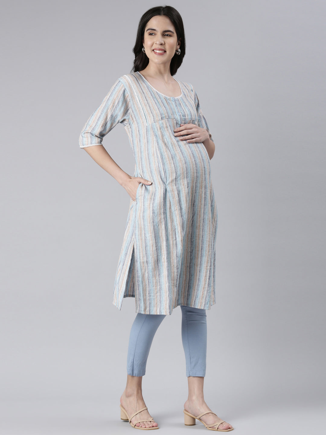 Womens Printed Maternity Kurti - Blue