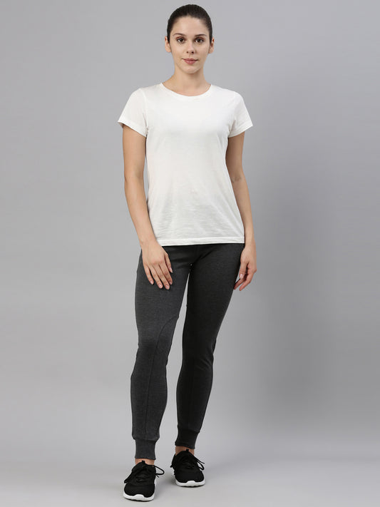 Womens Narrow Bottom Joggers With Side Pockets - Charcoal Grey