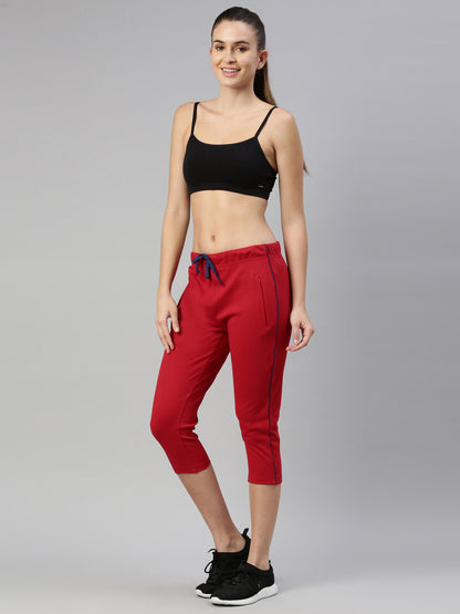 Womens Yoga Capri With Zipper Pocket - Cherry