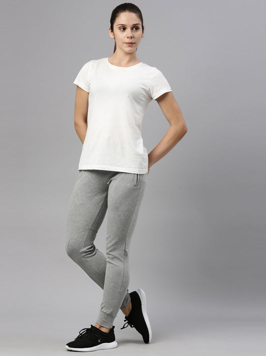 Womens Narrow Bottom Joggers With Side Pockets - Grey Melange