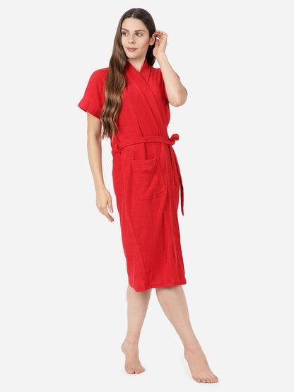 Womens Solid Bathrobe - Red