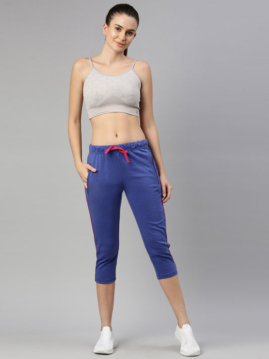 Womens Yoga Capri With Zipper Pocket - Blue Melange