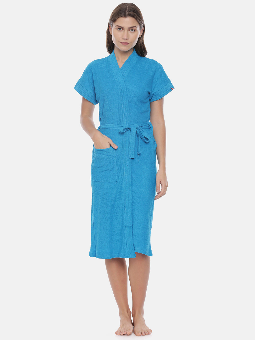 Womens Solid Bathrobe - Turquoise Blue