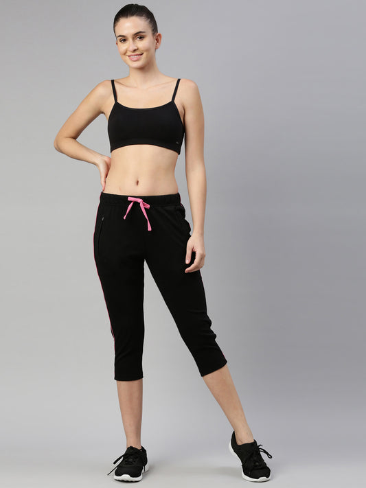 Womens Yoga Capri With Zipper Pocket - Black