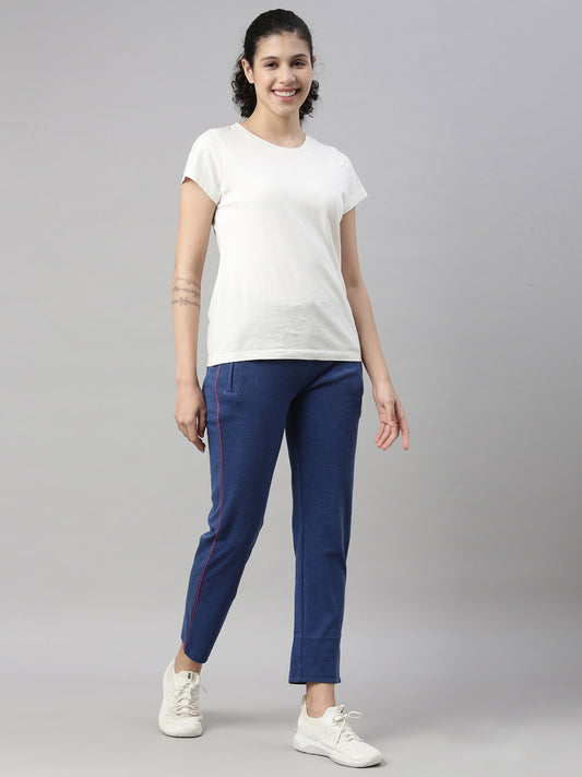 Womens Yoga Regular Pant With Zipper Pocket - Blue Melange