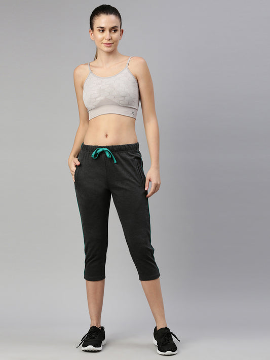 Womens Yoga Capri With Zipper Pocket - Charcoal Grey