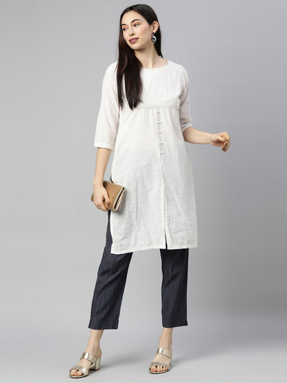 Womens Stretchable Solid Cigar Pant - Denim Blue