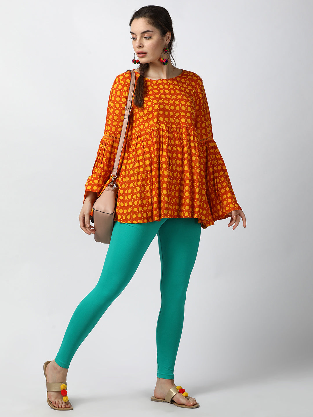 Orange Color Foil and Printed Pure Cotton Kurti