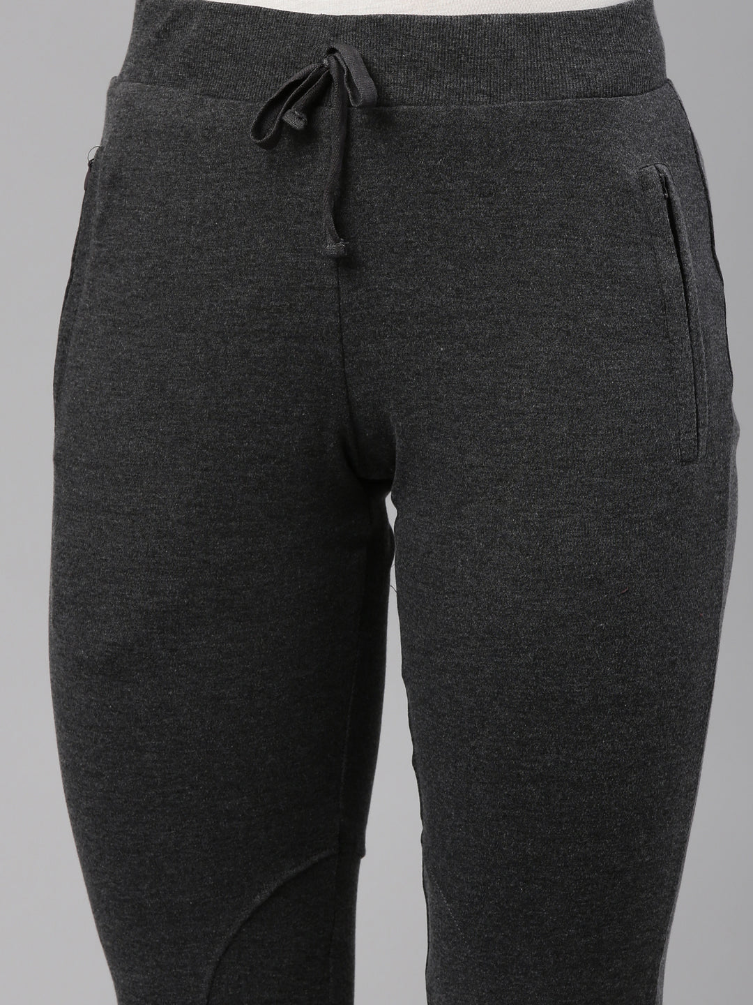 Womens Narrow Bottom Joggers With Side Pockets - Charcoal Grey