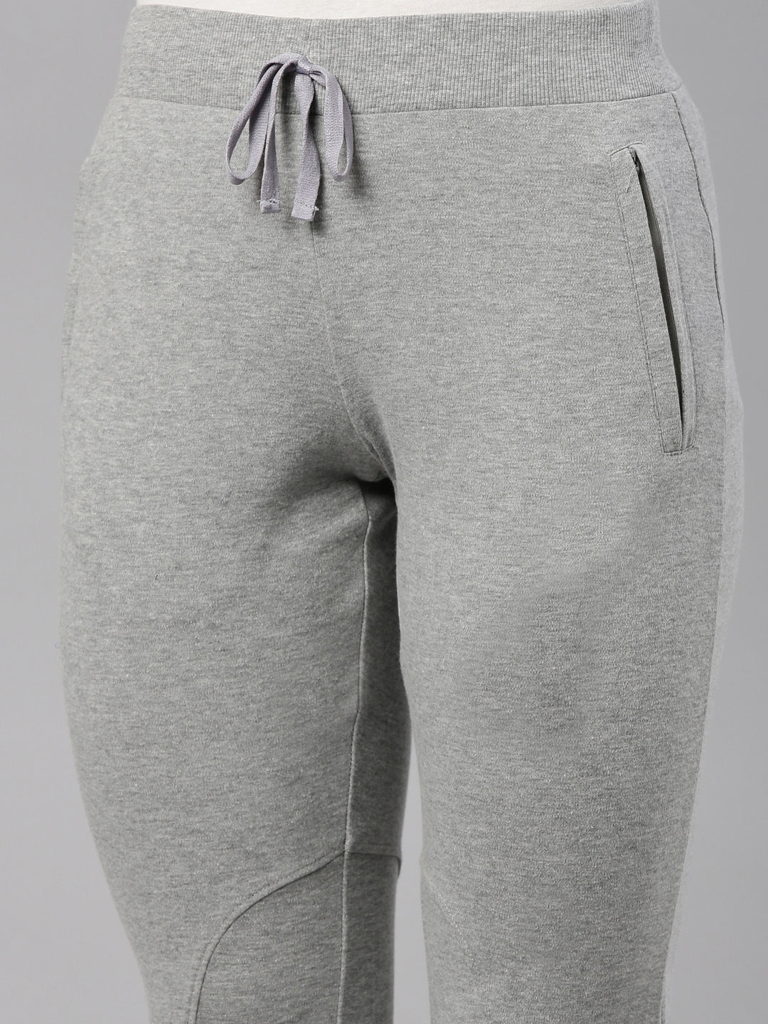 Womens Narrow Bottom Joggers With Side Pockets - Grey Melange