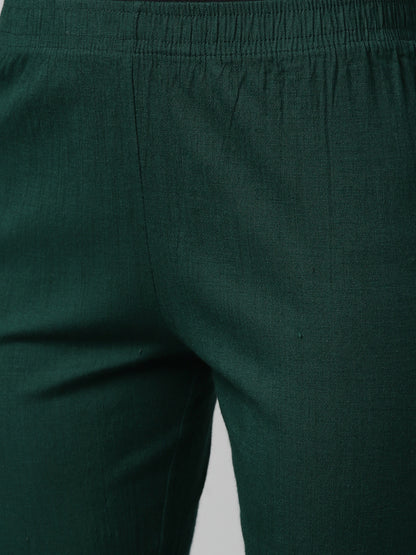 Womens Stretchable Solid Cigar Pant - Green