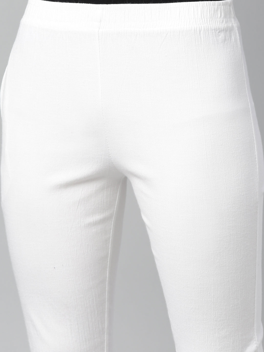 Womens Stretchable Solid Cigar Pant - White