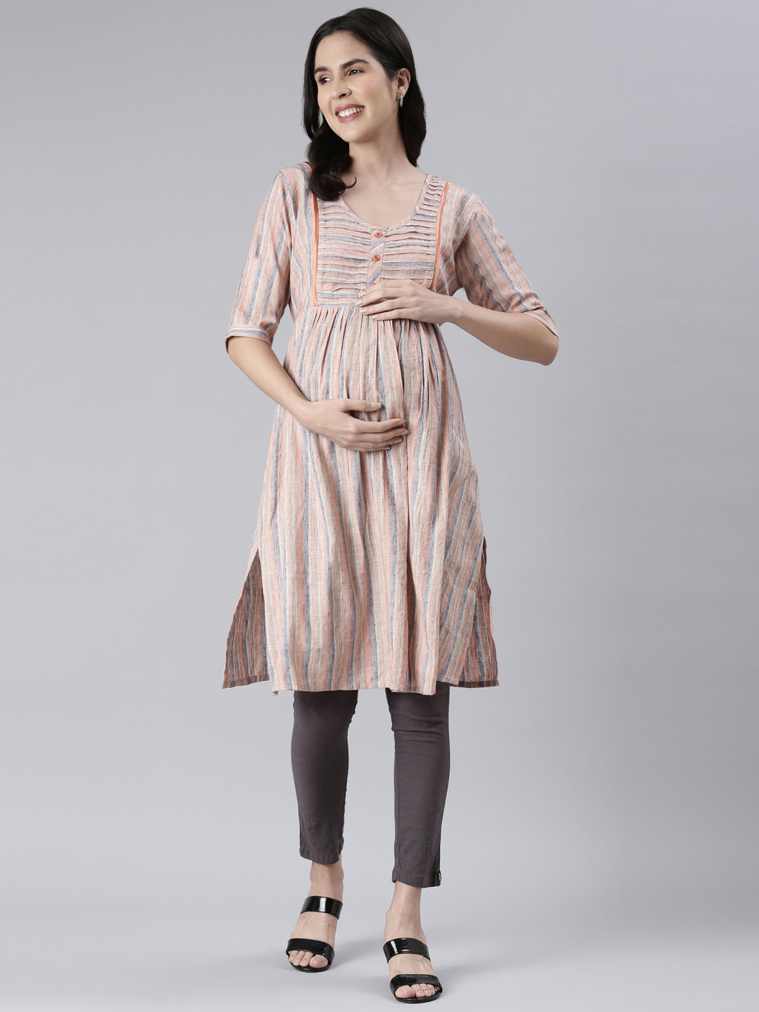 Womens Printed Maternity Kurti - Peach