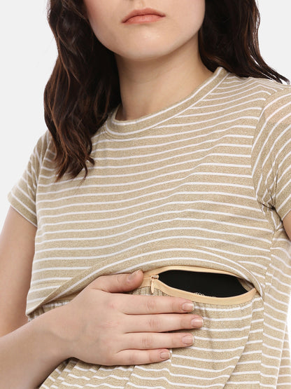 Womens Striped Maternity Tees - Fawn