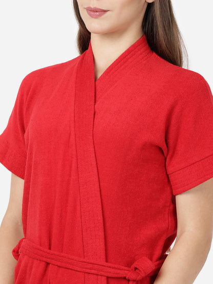 Womens Solid Bathrobe - Red