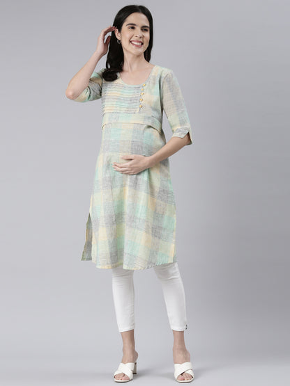 Womens Printed Maternity Kurti - Green