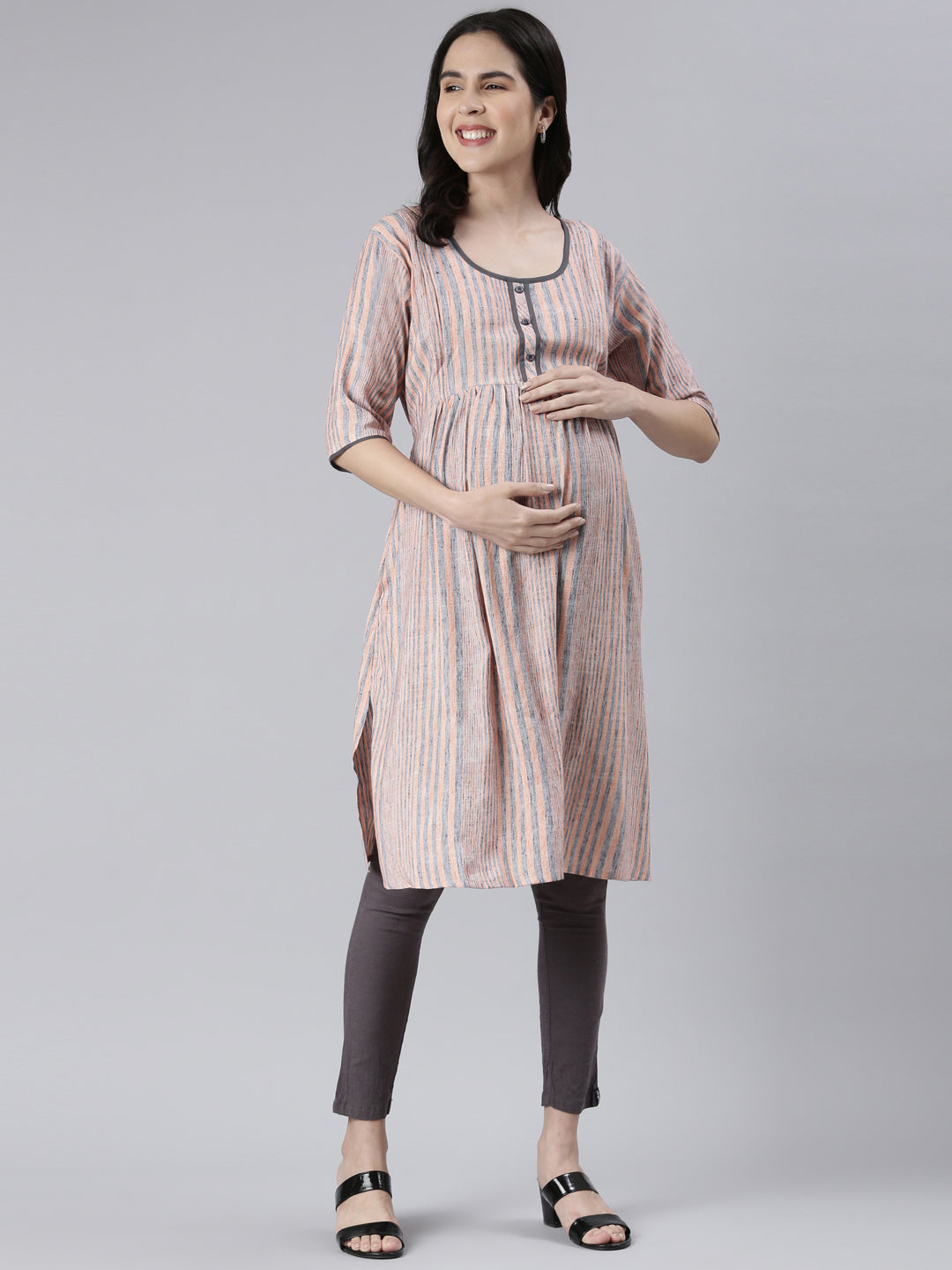 Womens Printed Maternity Kurti - Peach