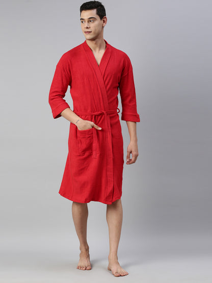 Mens Plain Bathrobe - Red