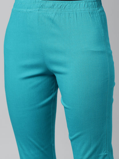 Womens Stretchable Solid Cigar Pant - Sea Green