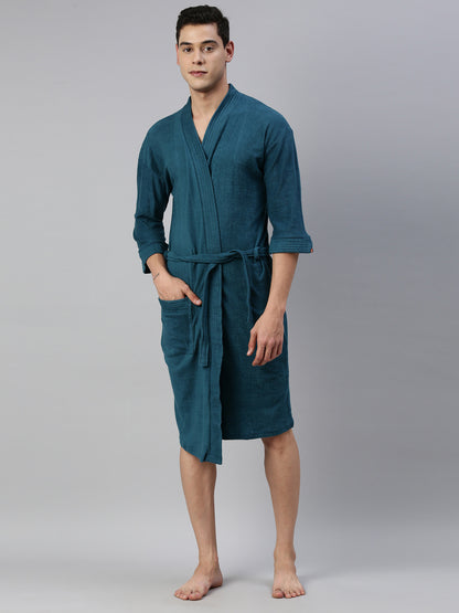 Mens Plain Bathrobe - Indigo