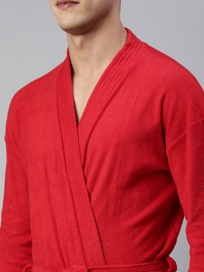 Mens Plain Bathrobe - Red