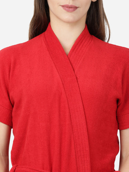 Womens Solid Bathrobe - Red