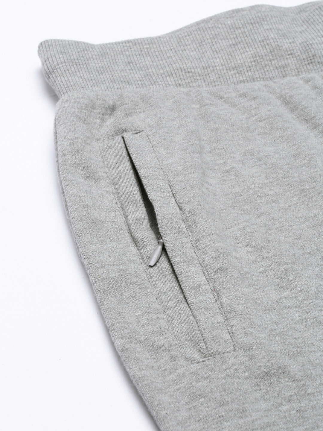 Womens Narrow Bottom Joggers With Side Pockets - Grey Melange