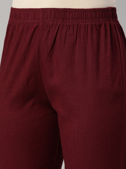 Womens Stretchable Solid Cigar Pant - Wine