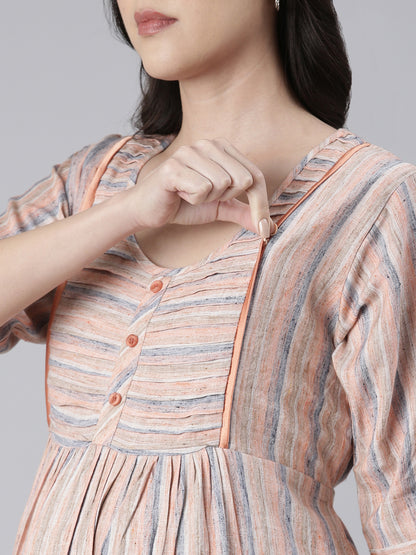 Womens Printed Maternity Kurti - Peach